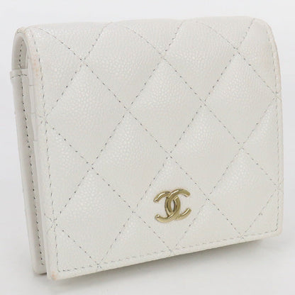 CHANEL Bi-fold wallet Matrasse Compact wallet Flap Wallet Caviar skin white Women