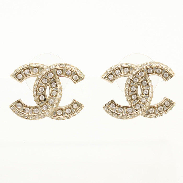 CHANEL Pierce Rhinestone Pierce COCO Mark Stand Pierce plating clear Women