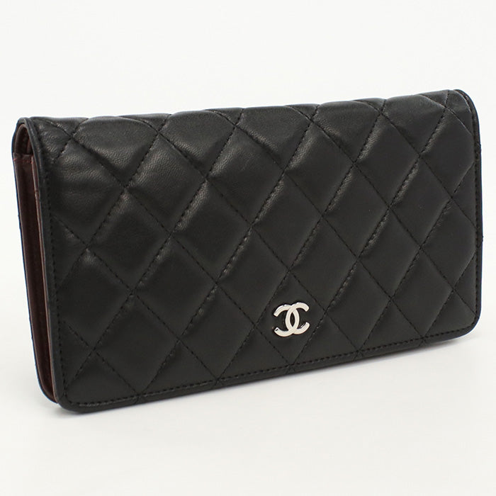 CHANEL A31509 Long wallet COCO Mark Matrasse Long flap wallet lambskin black Women