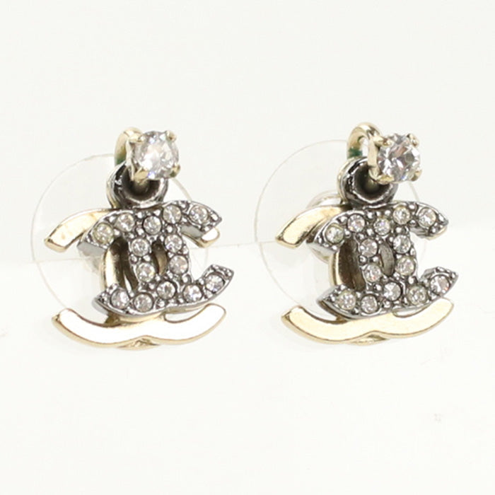 CHANEL Pierce Rhinestone Pierce COCO Mark Stand Pierce metal clear Women