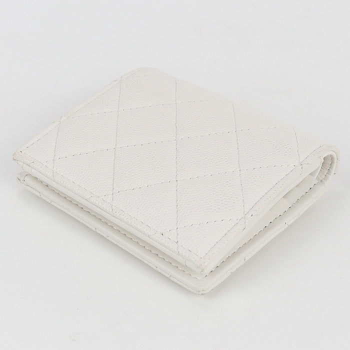 CHANEL Small wallet Matrasse Bi-fold wallet with coin purse/caviar  White Women