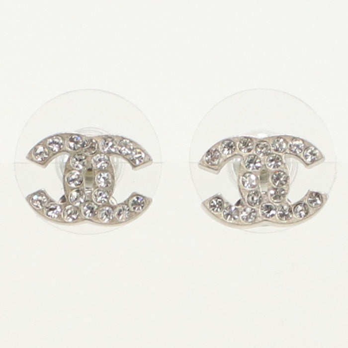 CHANEL Rhinestone Pierce COCO Mark metal Silver Women