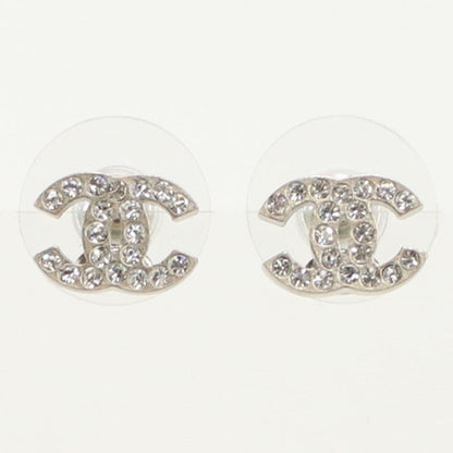 CHANEL Rhinestone Pierce COCO Mark metal Silver Women