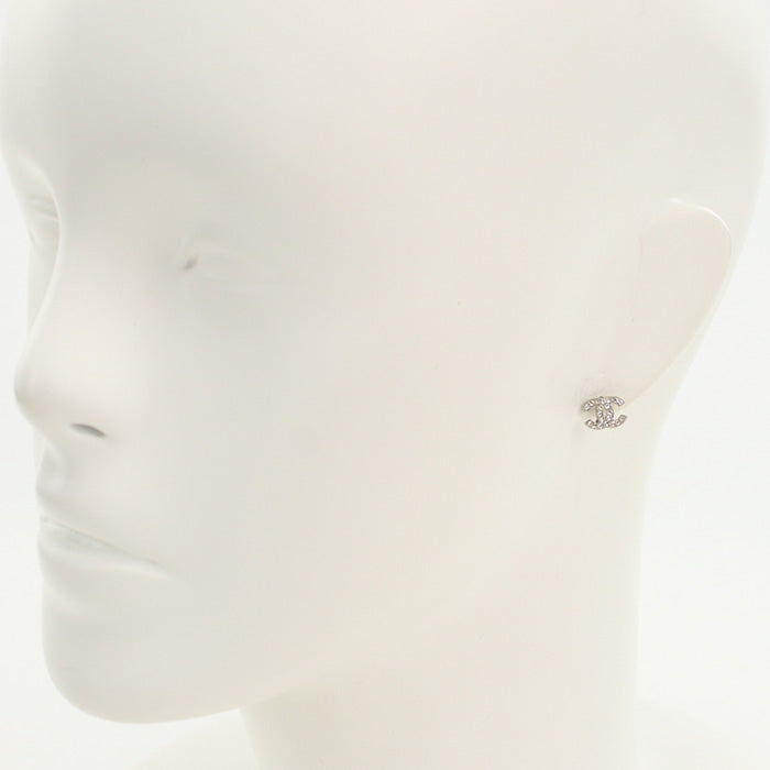 CHANEL Rhinestone Pierce COCO Mark metal Silver Women