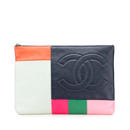 Chanel Coco Mark Color Block Lambskin Clutch Bag