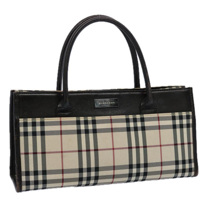 Burberry Nova Check Hand Bag Nylon Beige Dark Brown Auth uy141