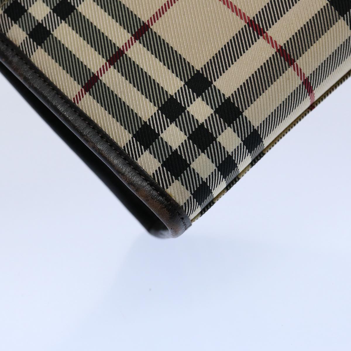 Burberry Nova Check Hand Bag Nylon Beige Dark Brown Auth uy141