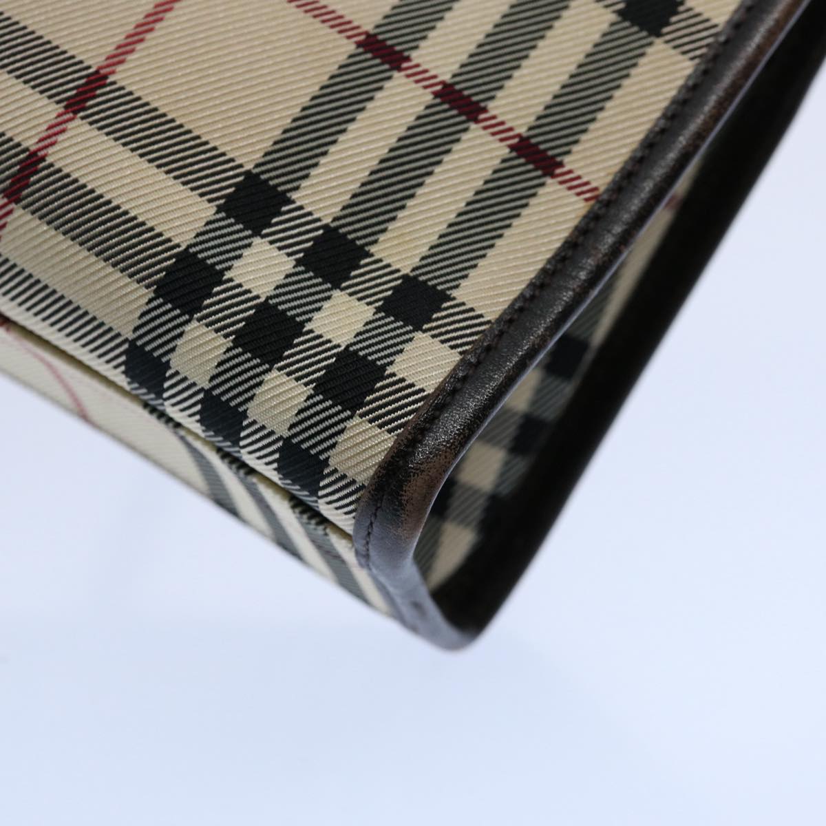 Burberry Nova Check Hand Bag Nylon Beige Dark Brown Auth uy141