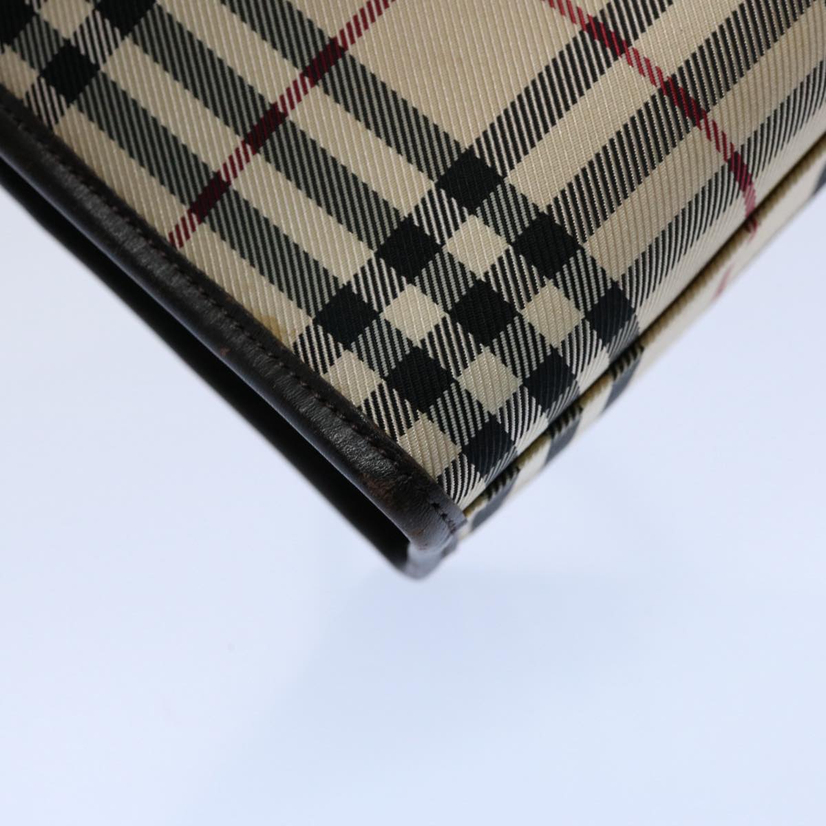 Burberry Nova Check Hand Bag Nylon Beige Dark Brown Auth uy141
