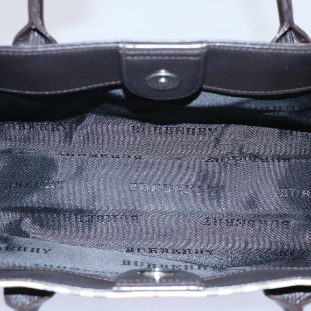 Burberry Nova Check Hand Bag Nylon Beige Dark Brown Auth uy141