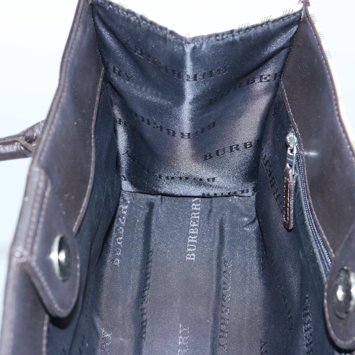 Burberry Nova Check Hand Bag Nylon Beige Dark Brown Auth uy141