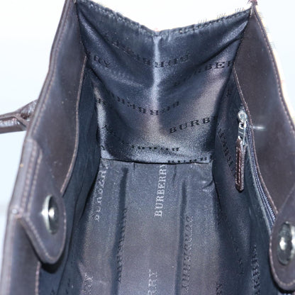 Burberry Nova Check Hand Bag Nylon Beige Dark Brown Auth uy141