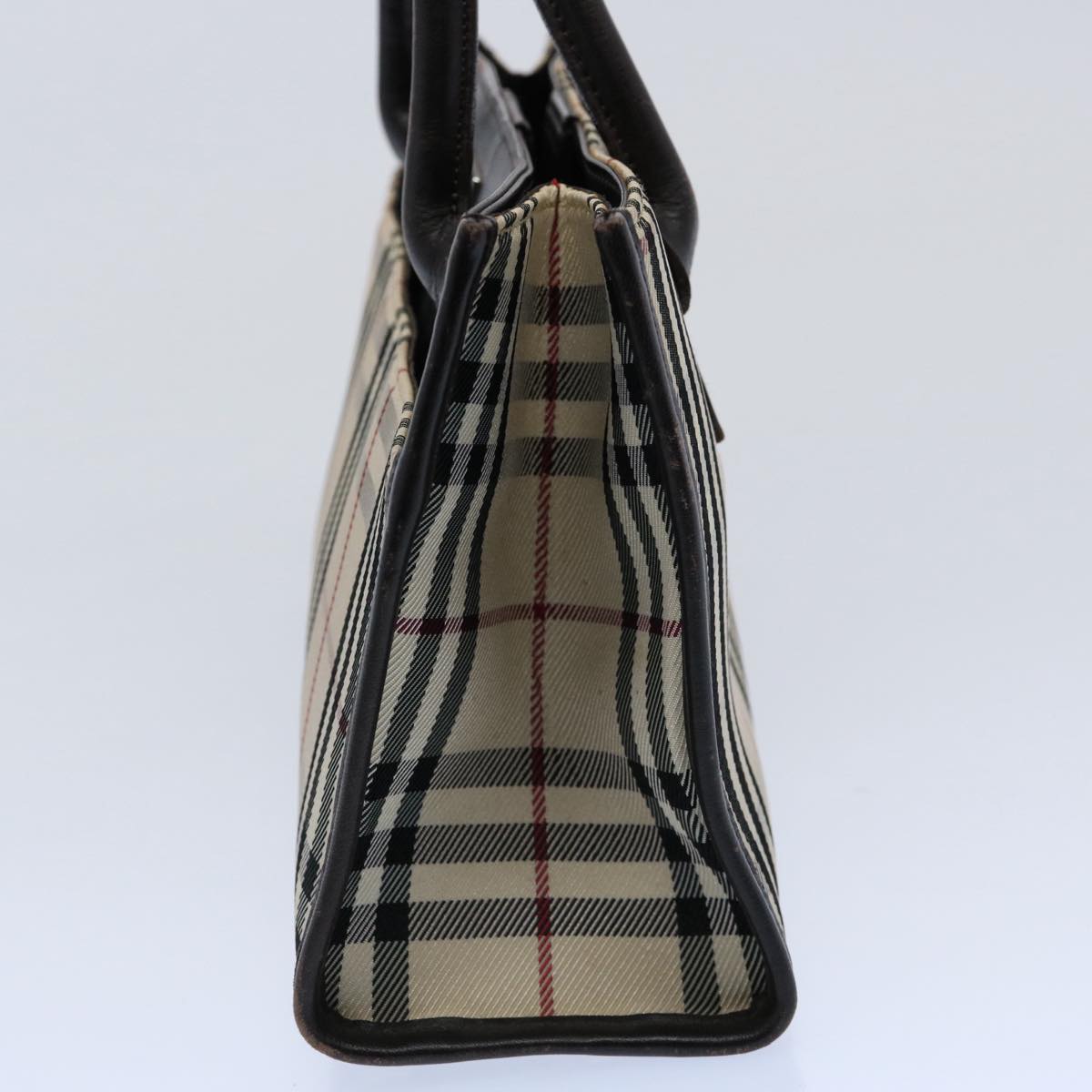 Burberry Nova Check Hand Bag Nylon Beige Dark Brown Auth uy141