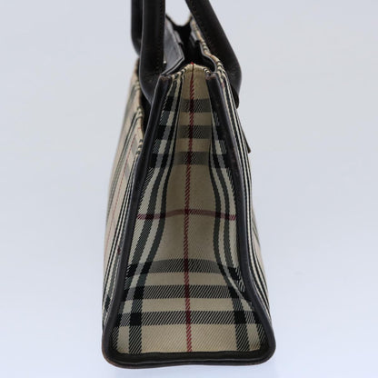 Burberry Nova Check Hand Bag Nylon Beige Dark Brown Auth uy141