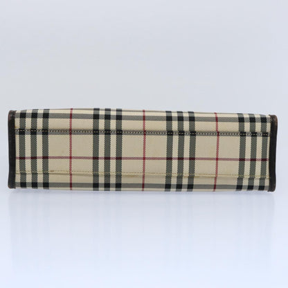 Burberry Nova Check Hand Bag Nylon Beige Dark Brown Auth uy141