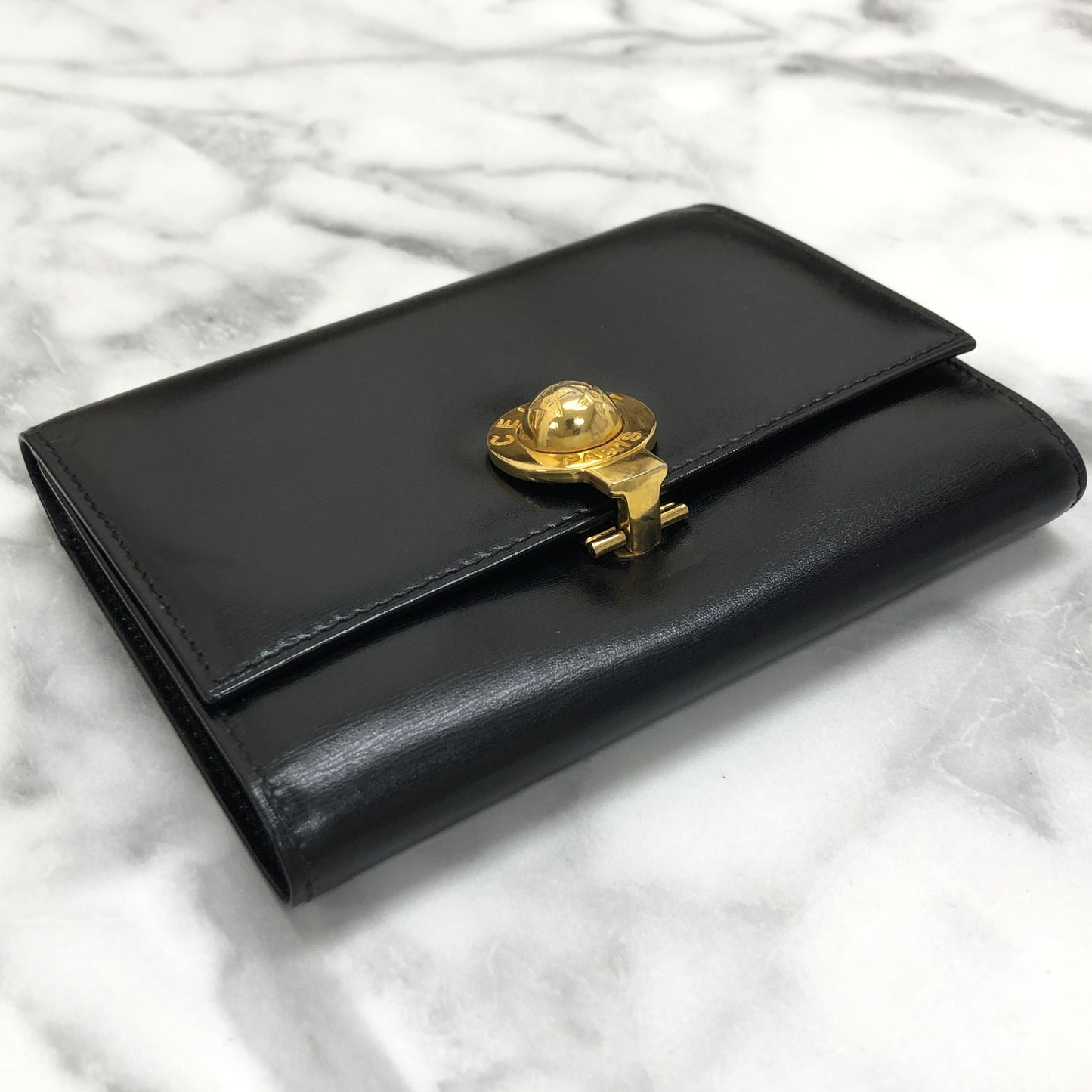 CELINE Starball Leather Trifold Wallet Black Vintage 7j572s