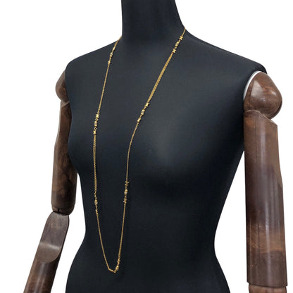 CELINE Triomphe Rhinestone Long Necklace Gold Vintage 52nahx