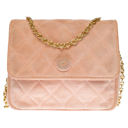 Chanel Classic Mini shoulder New Bag in pink quilted suede, GHW