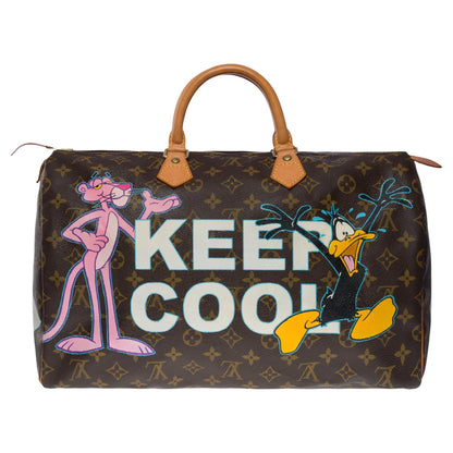 LOUIS VUITTON "Keep Cool" Customized Speedy 40 handbag in brown Monogram canvas