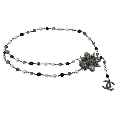 Chanel Beaded Marble Flower Belt Necklace