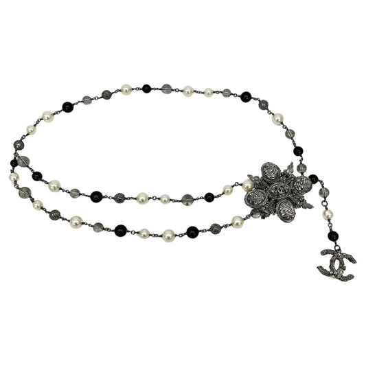 Chanel Beaded Marble Flower Belt Necklace