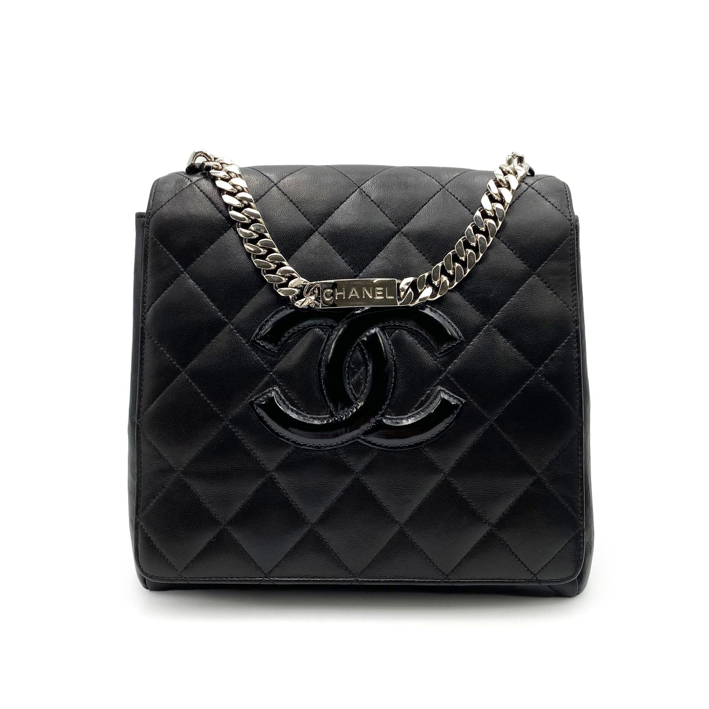 CHANEL VINTAGE MATELASSE CHAIN HAND BAG BLACK LAMB SKIN SHW 90235883