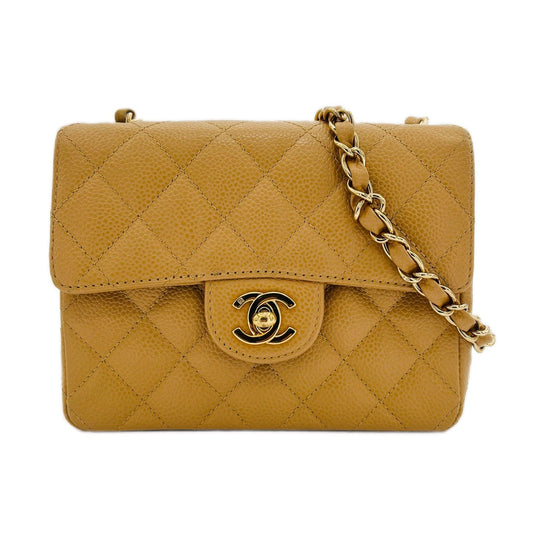 CHANEL VINTAGE MINI SQUARE 17 BEIGE CAVIAR SKIN 90210992