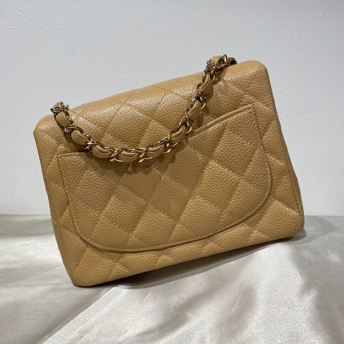 CHANEL VINTAGE MINI SQUARE 17 BEIGE CAVIAR SKIN 90210992