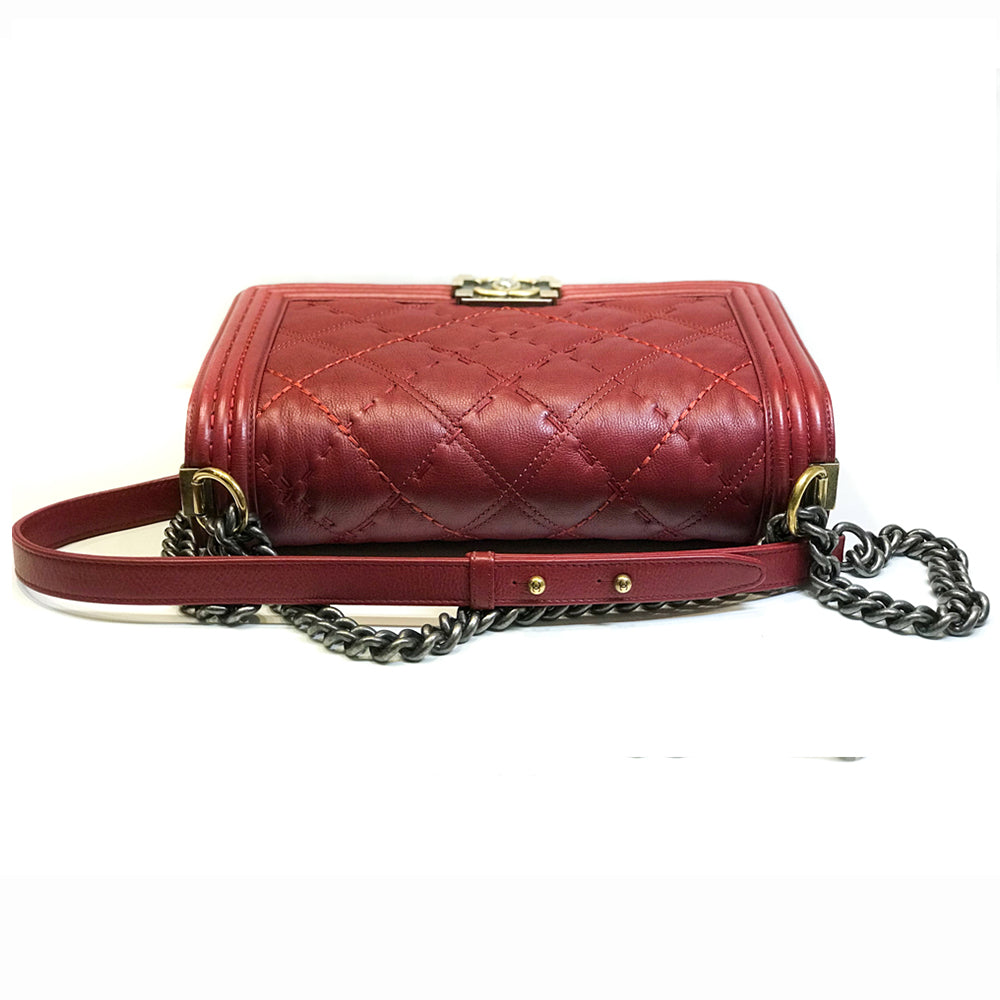 Medium Boy Flap in Stitched Calfskin Leather with RHW