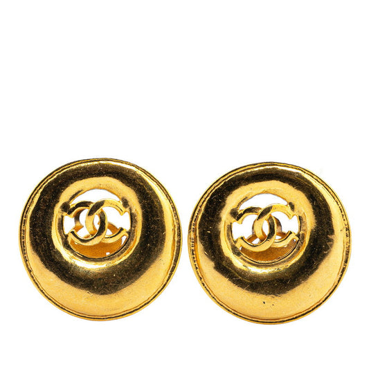Chanel Gold Plated Coco Mark Round Earrings 93P