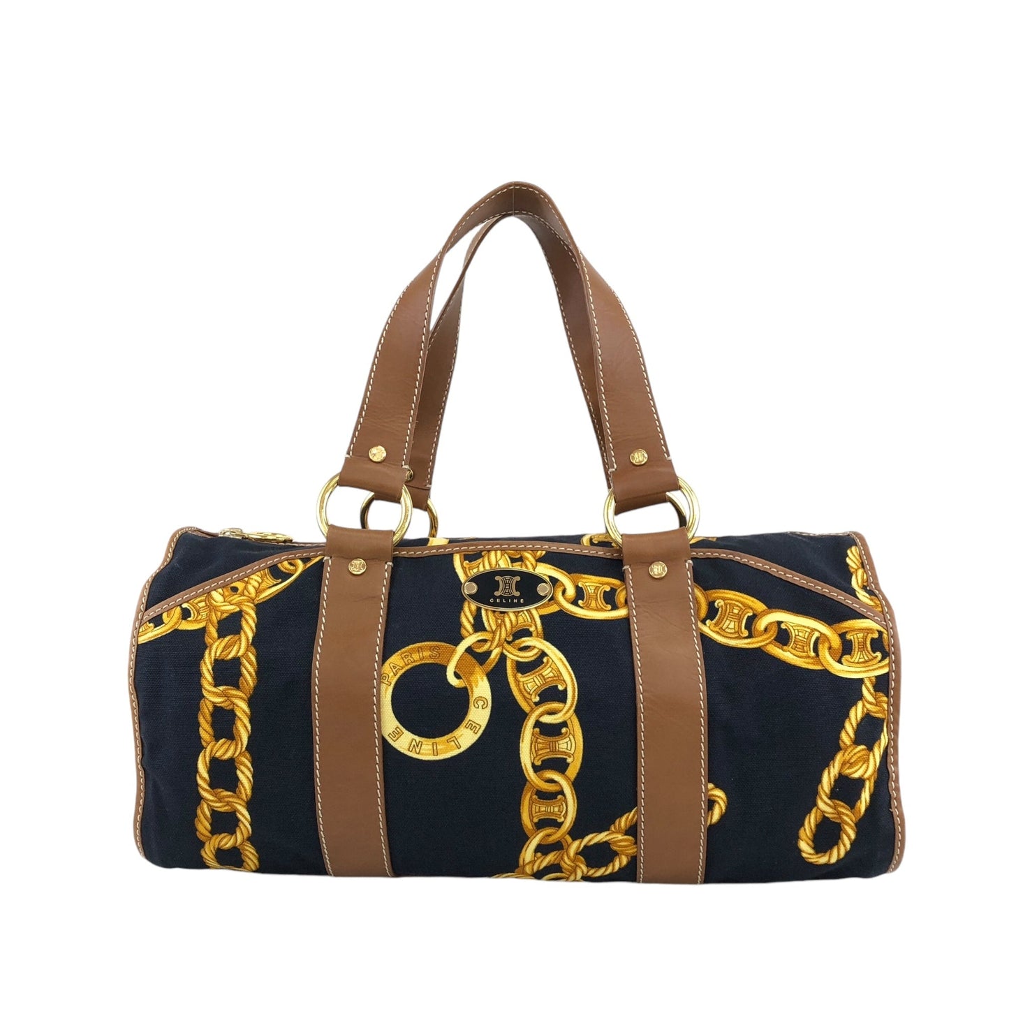 CELINE Handbag Boston bag Yellow×Black Vintage ui7frx