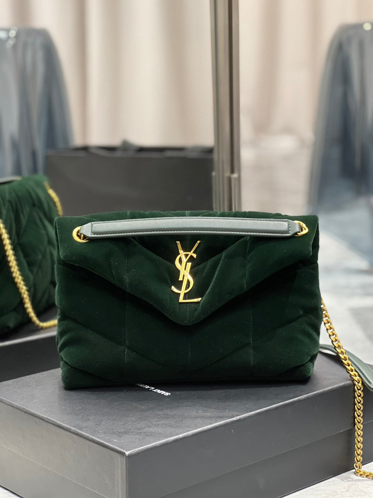 YSSL Puffer Small Chain Bag Dark Green For Women, Women’s Bags 11.4in/29cm YSL‎