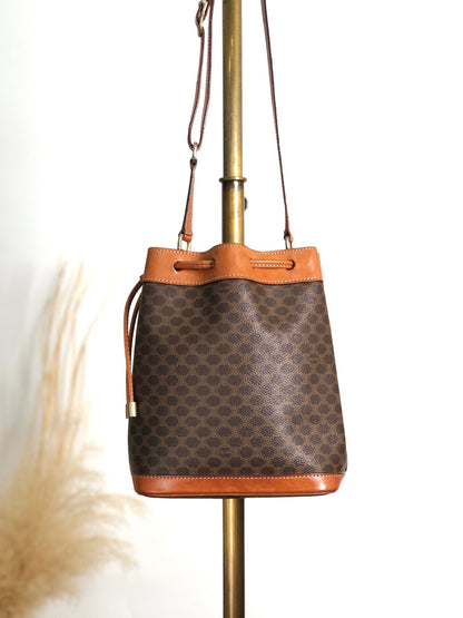 CELINE Macadam Drawstring Small Shoulder bag Brown Vintage kzhdhu