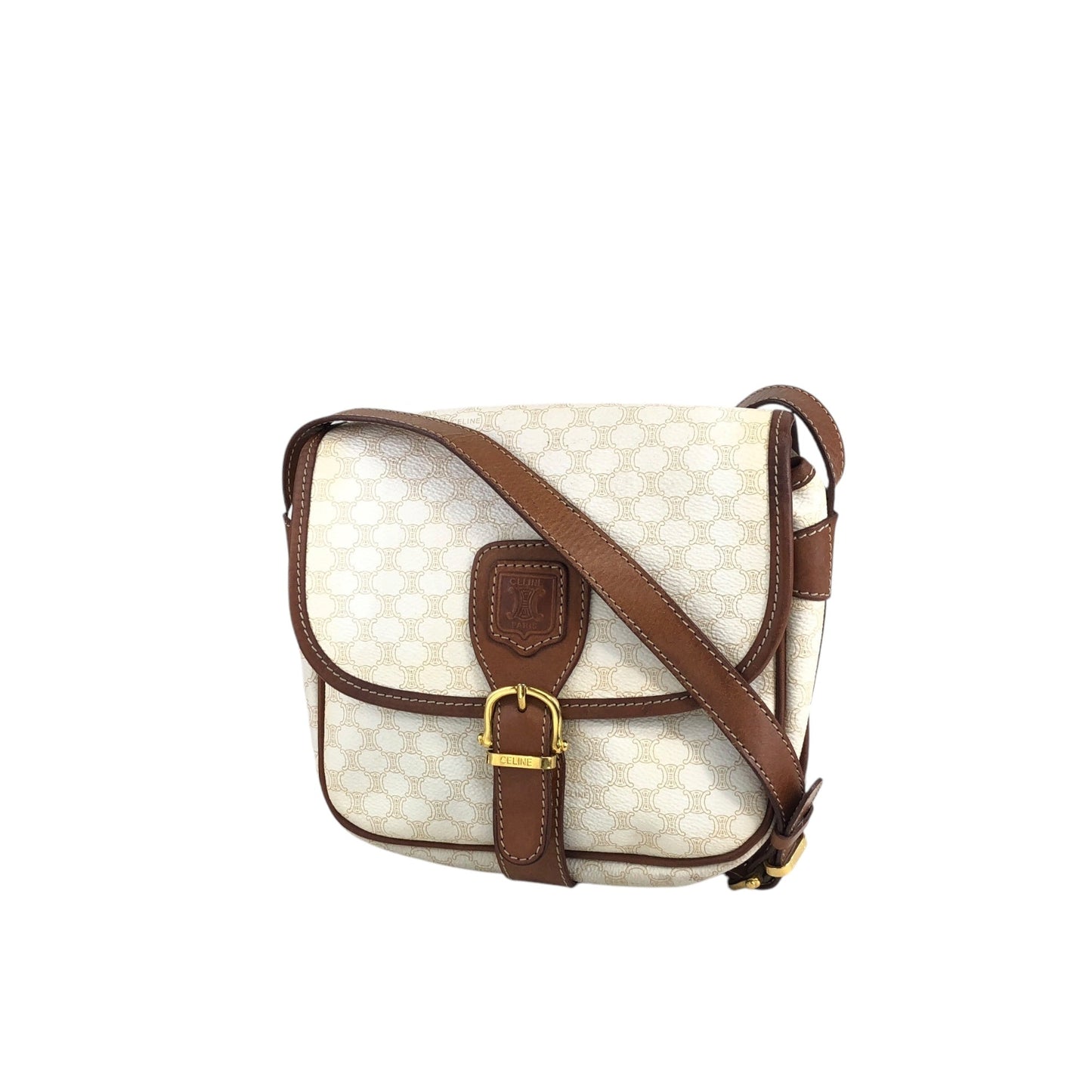 CELINE  Front Buckle Shoulder bag White Vintage s4pk6f