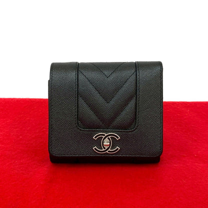 Chanel Mademoiselle Coco Caviar Leather Trifold Wallet