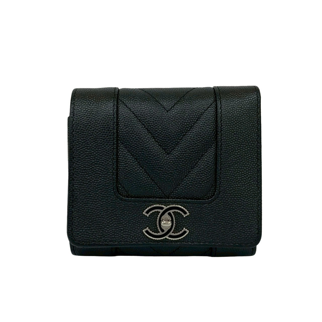 Chanel Mademoiselle Coco Caviar Leather Trifold Wallet