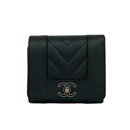 Chanel Mademoiselle Coco Caviar Leather Trifold Wallet