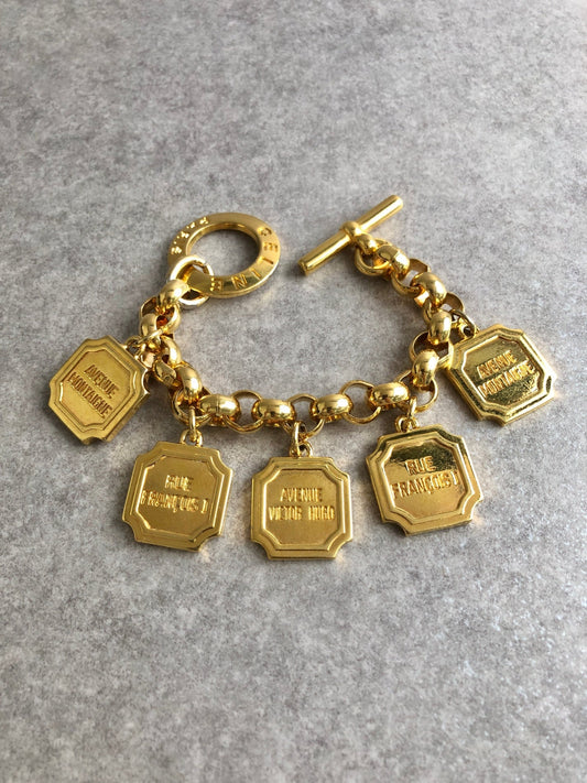 CELINE Logo Bracelet Gold Vintage esez5y