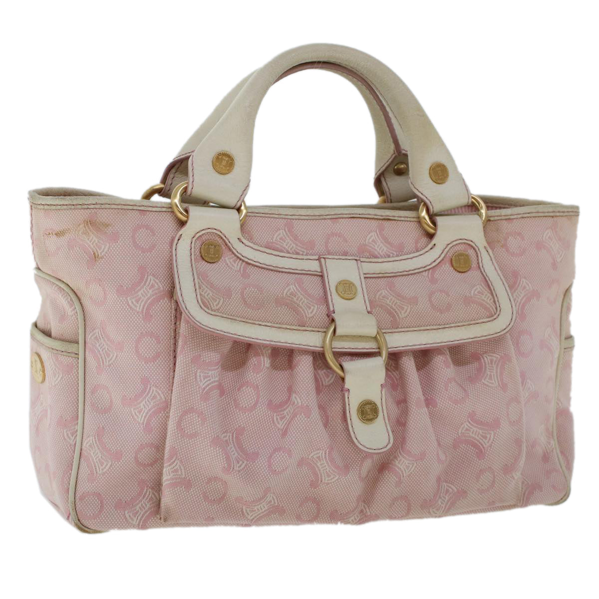 Celine C Macadam Canvas Hand Bag Leather Pink  yb138