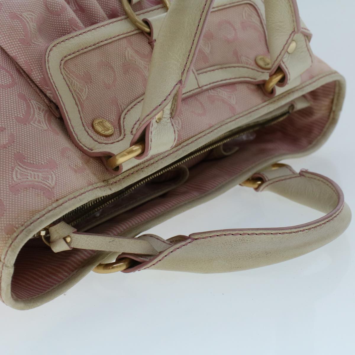 Celine C Macadam Canvas Hand Bag Leather Pink  yb138