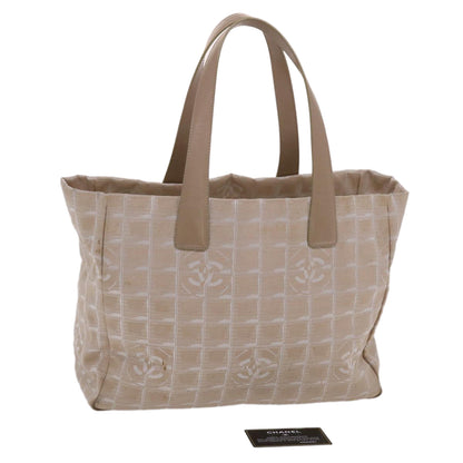 Chanel New Travel Line Shoulder Bag Nylon Beige CC Auth yb272