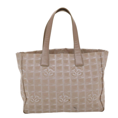 Chanel New Travel Line Shoulder Bag Nylon Beige CC Auth yb272
