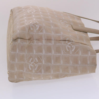 Chanel New Travel Line Shoulder Bag Nylon Beige CC Auth yb272