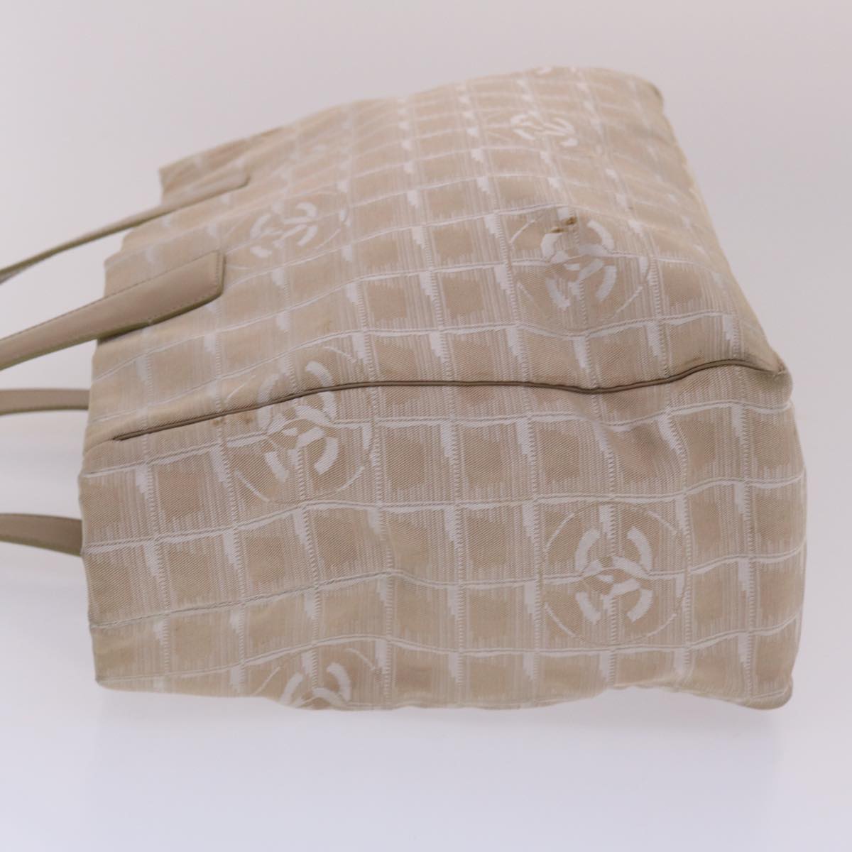 Chanel New Travel Line Shoulder Bag Nylon Beige CC Auth yb272