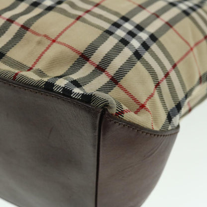 Burberry Nova Check Blue Label Hand Bag Nylon Leather Beige Brown Auth yb329
