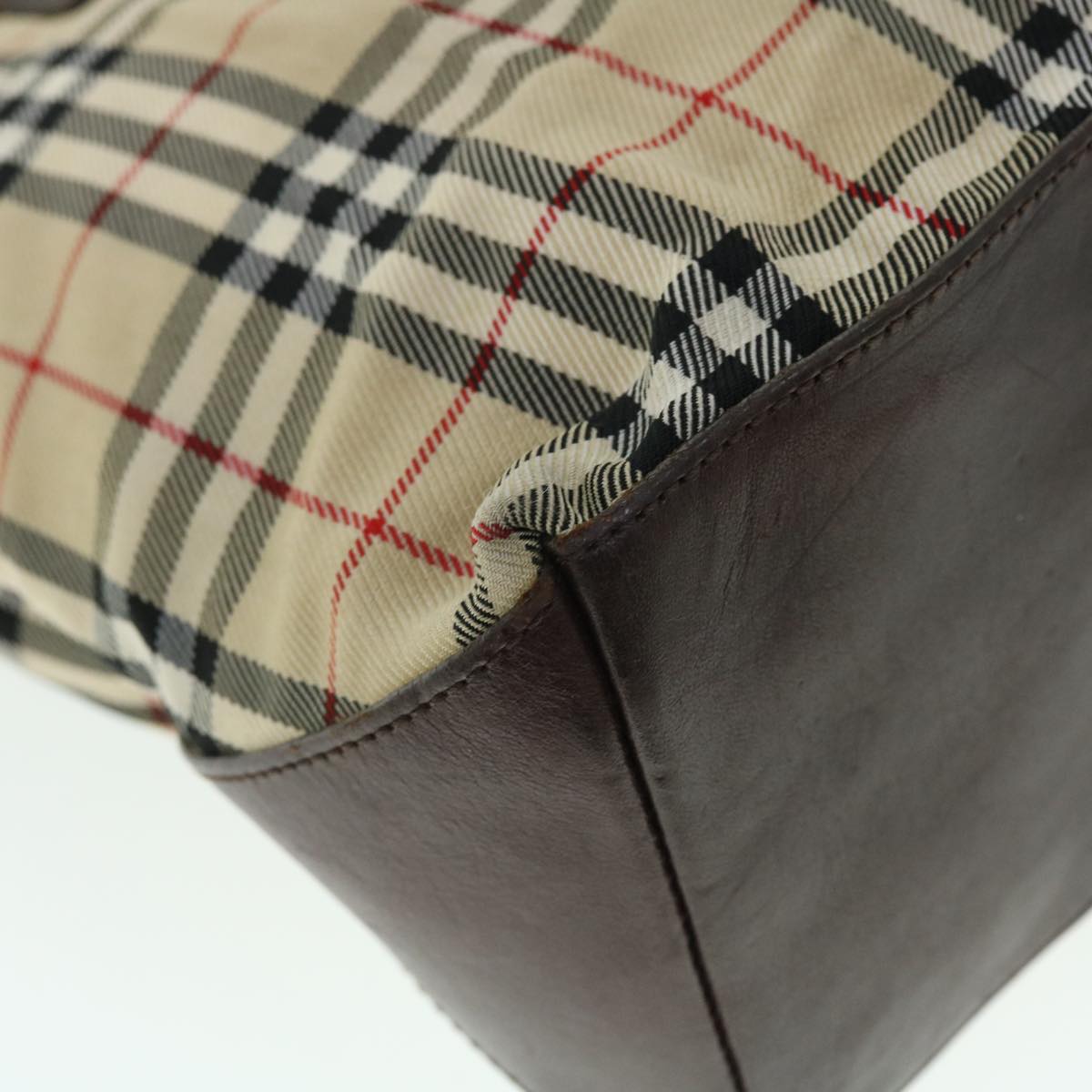 Burberry Nova Check Blue Label Hand Bag Nylon Leather Beige Brown Auth yb329