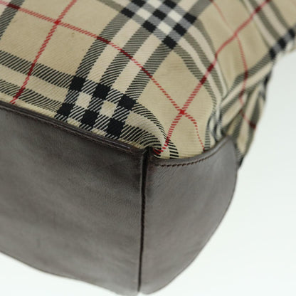 Burberry Nova Check Blue Label Hand Bag Nylon Leather Beige Brown Auth yb329