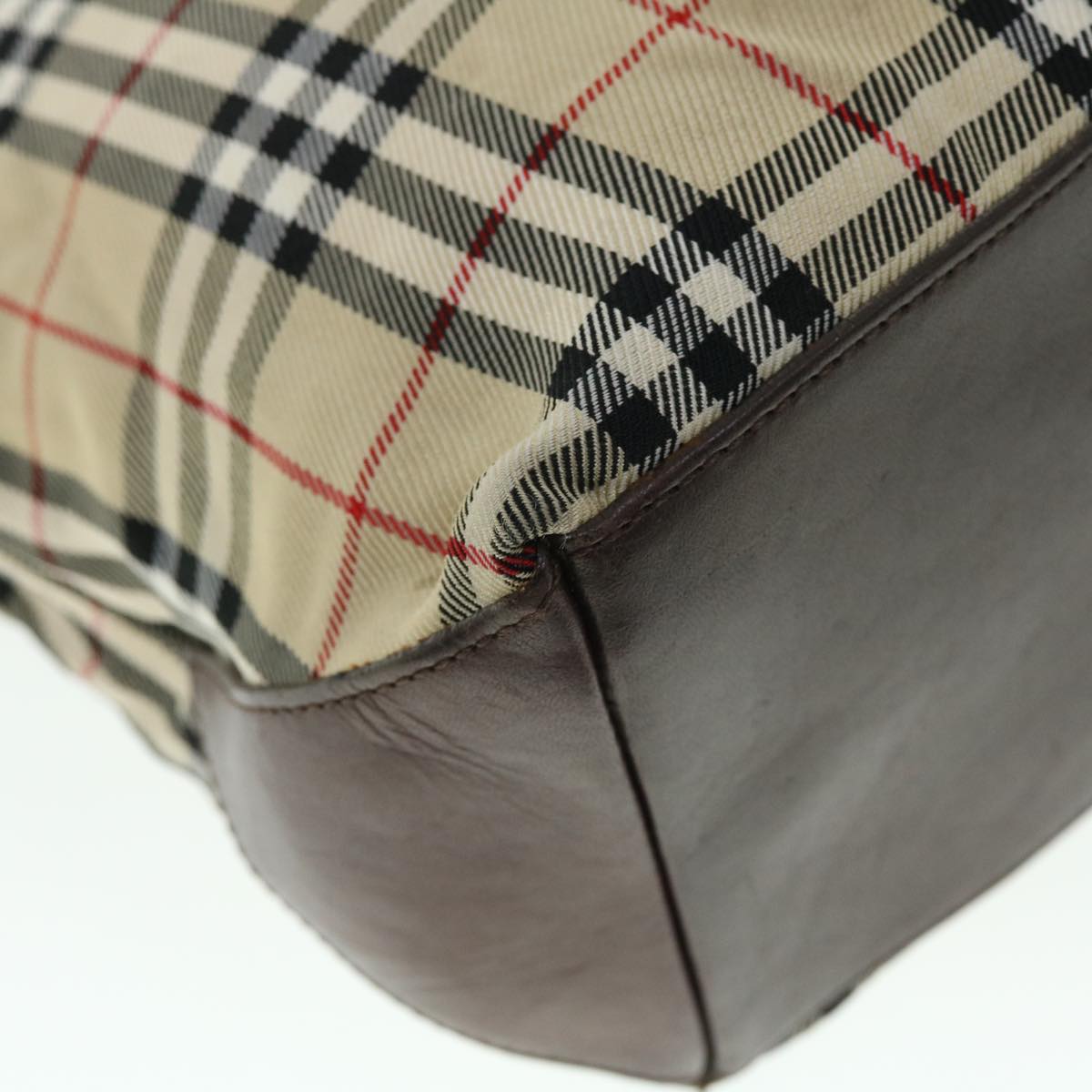 Burberry Nova Check Blue Label Hand Bag Nylon Leather Beige Brown Auth yb329
