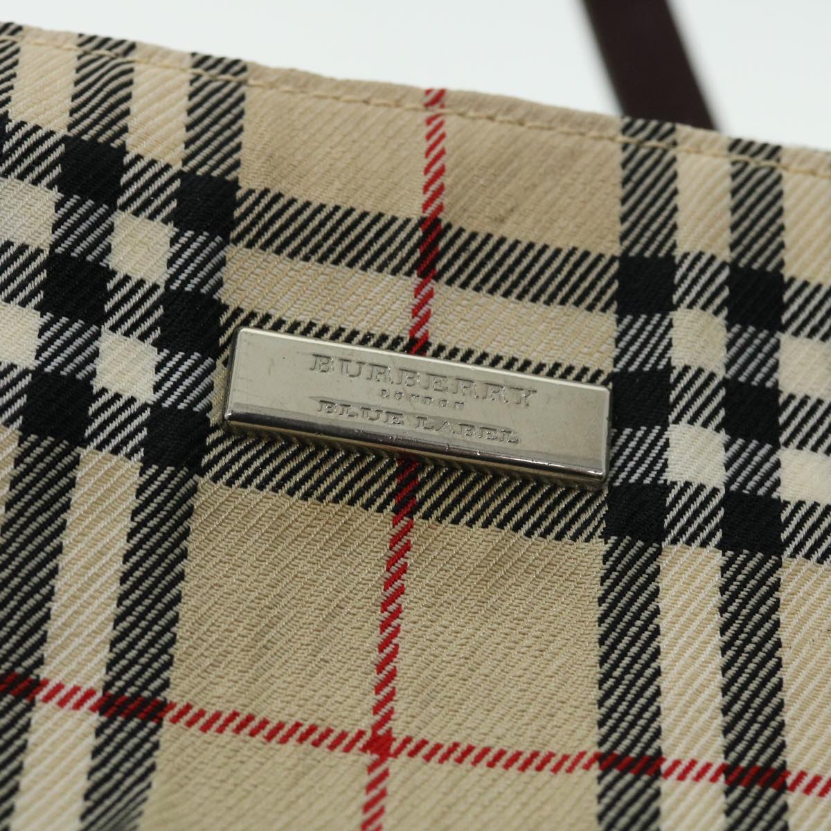 Burberry Nova Check Blue Label Hand Bag Nylon Leather Beige Brown Auth yb329