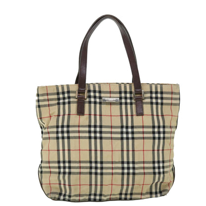 Burberry Nova Check Blue Label Hand Bag Nylon Leather Beige Brown Auth yb329